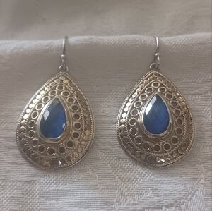 Anna Beck Large Tear Drop Earrings with Lapis Doublet, SS